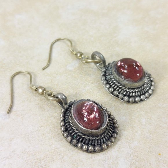 Purple Silver Earrings Oval Dangle Drop Vintage Jewel Trinket Earring Gift F/Her - Picture 7 of 8